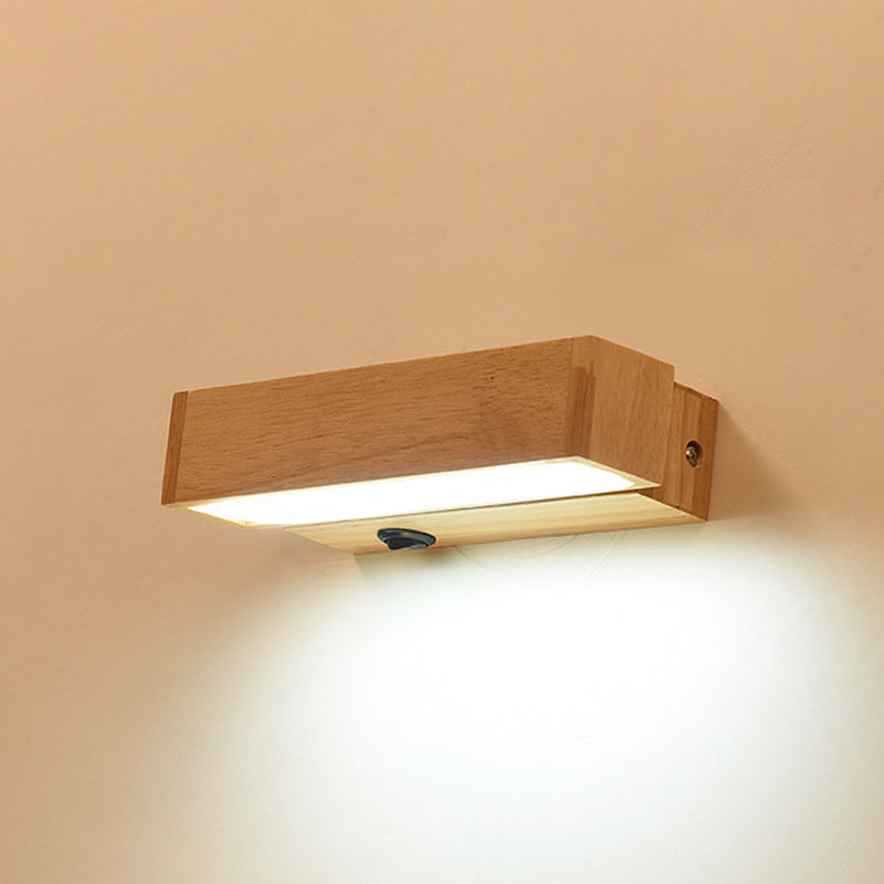 Modern Minimalist Style Rectangular Wall Mounted Light Fixture Wood Sconces for Bedroom