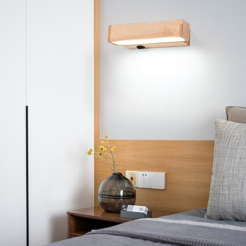 Modern Minimalist Style Rectangular Wall Mounted Light Fixture Wood Sconces for Bedroom