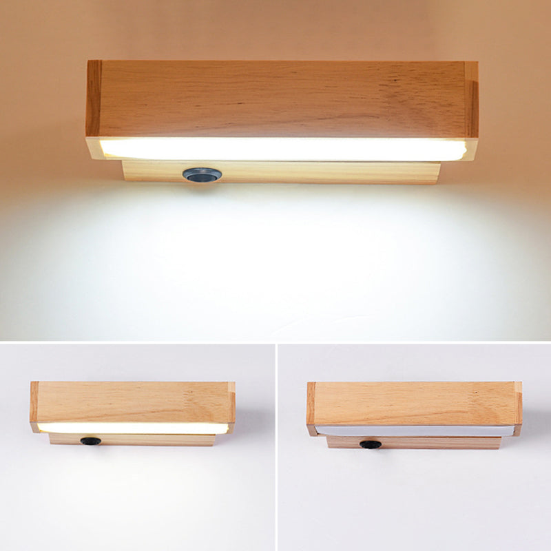 Modern Minimalist Style Rectangular Wall Mounted Light Fixture Wood Sconces for Bedroom
