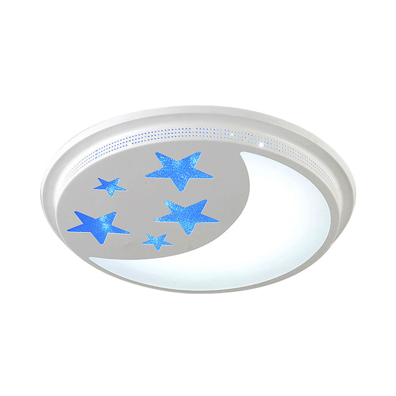 Blue and White Circle Ceiling Lamp with Moon Star Cartoon Acrylic LED Ceiling Mount Light for Girls Room