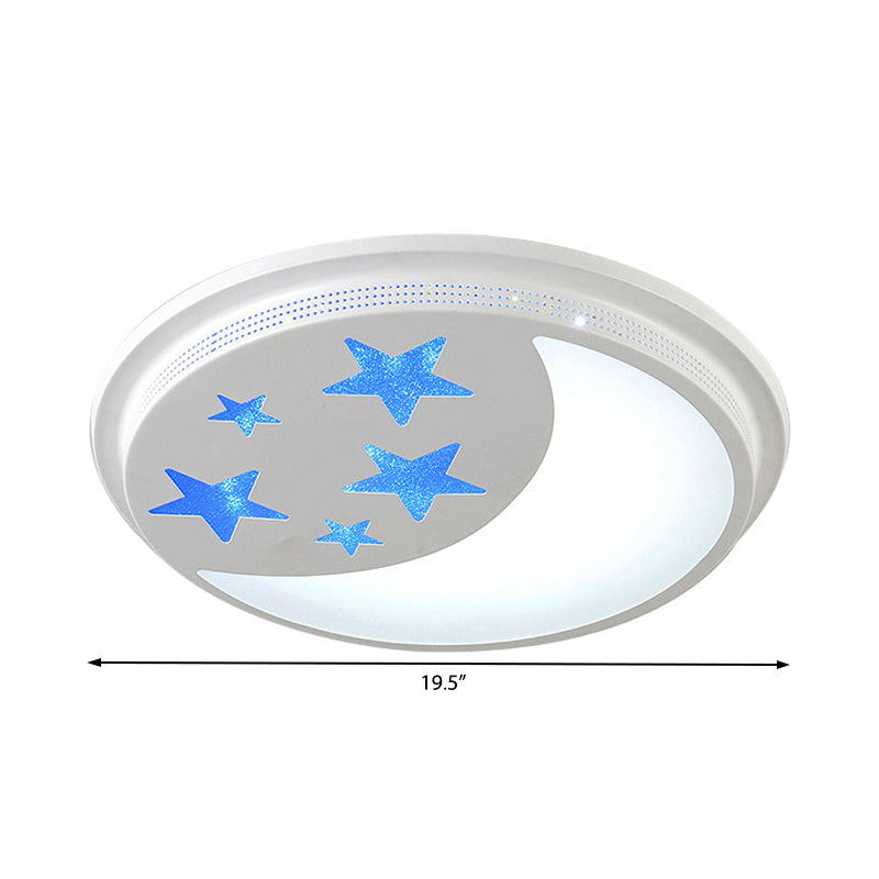Blue and White Circle Ceiling Lamp with Moon Star Cartoon Acrylic LED Ceiling Mount Light for Girls Room