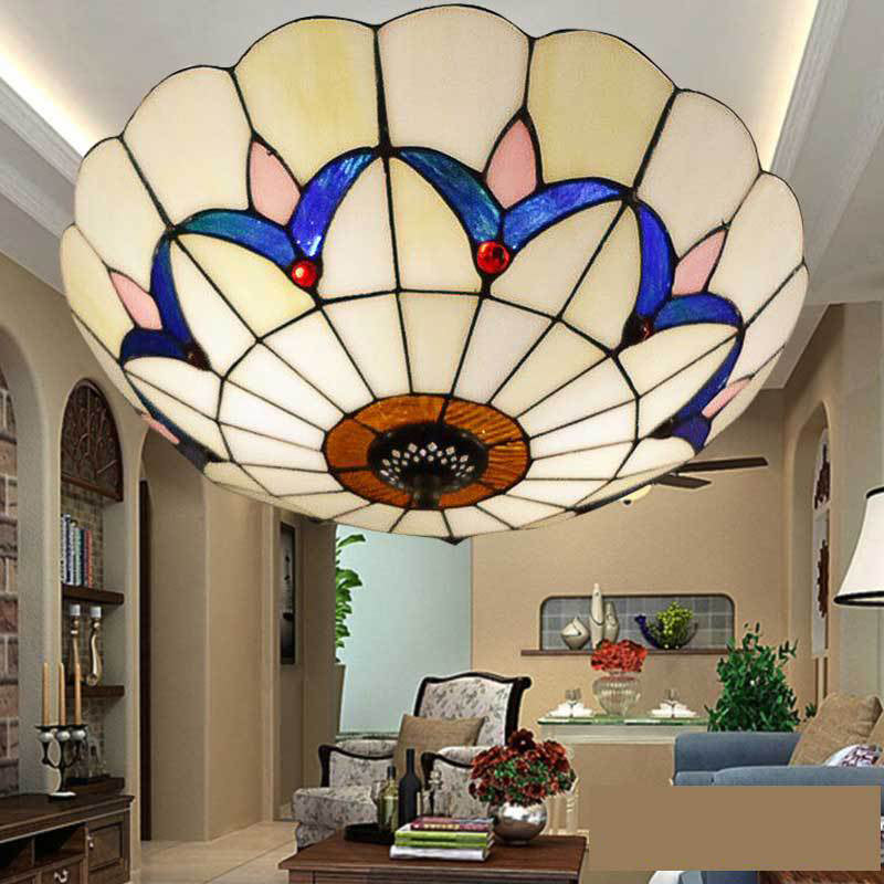 Baroque Multicolored Flush Mount Lamp Bowl Shape Glass Ceiling Mount Light Fixture