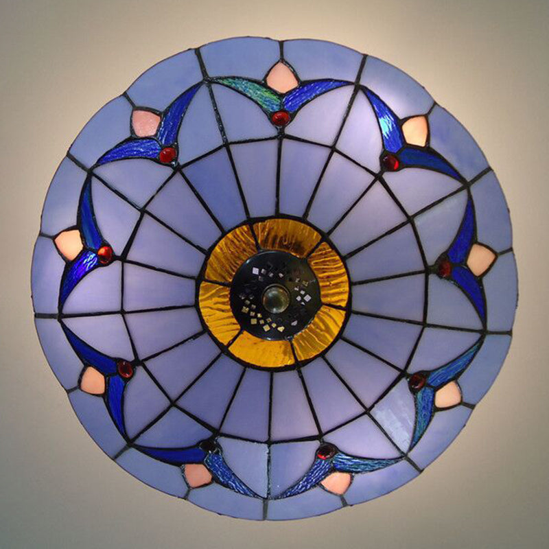 Baroque Multicolored Flush Mount Lamp Bowl Shape Glass Ceiling Mount Light Fixture