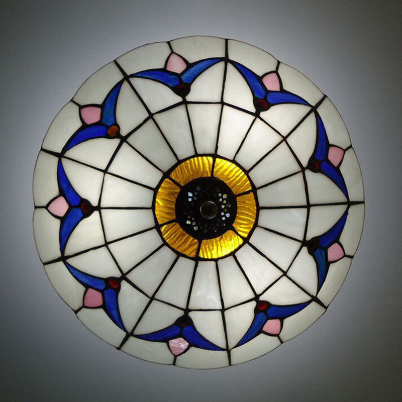 Baroque Multicolored Flush Mount Lamp Bowl Shape Glass Ceiling Mount Light Fixture