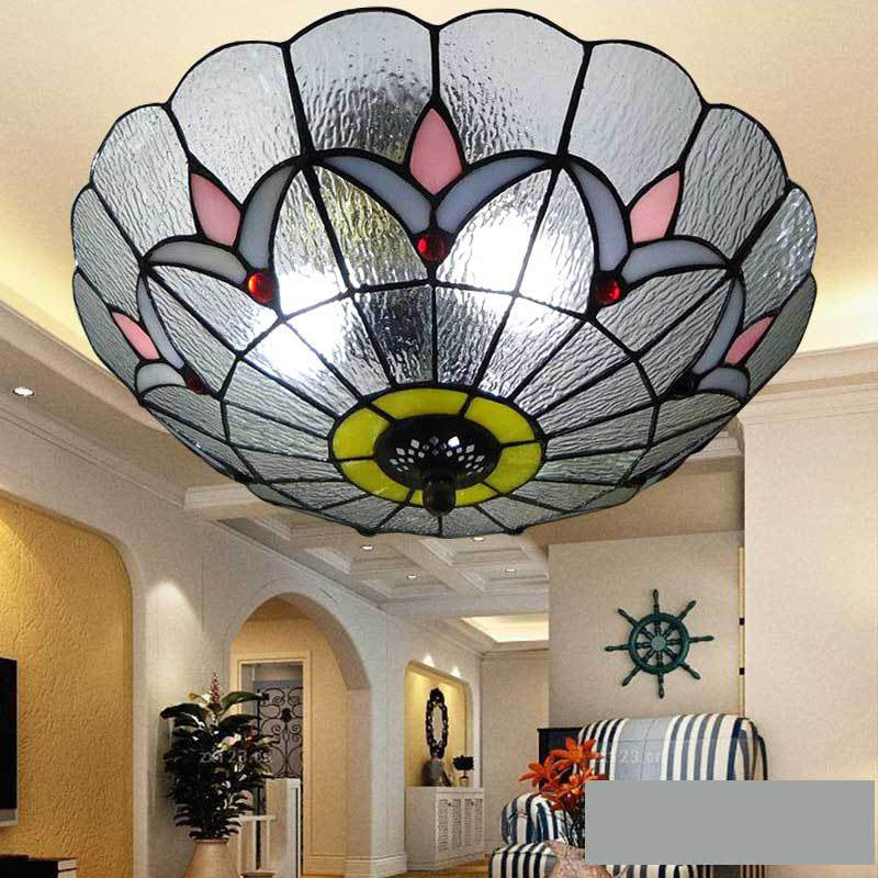 Baroque Multicolored Flush Mount Lamp Bowl Shape Glass Ceiling Mount Light Fixture