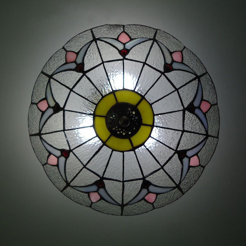 Baroque Multicolored Flush Mount Lamp Bowl Shape Glass Ceiling Mount Light Fixture