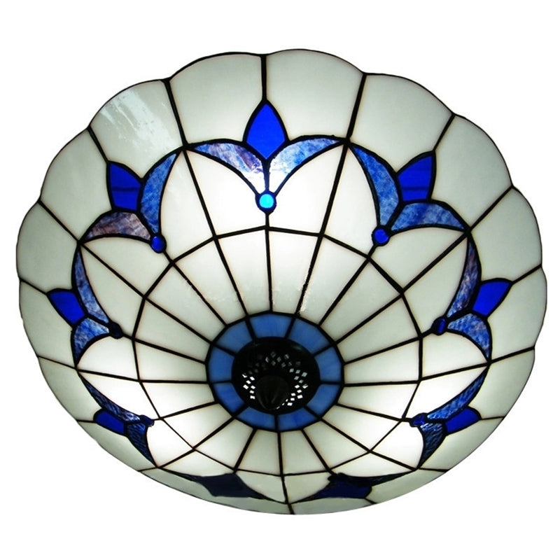 Baroque Multicolored Flush Mount Lamp Bowl Shape Glass Ceiling Mount Light Fixture