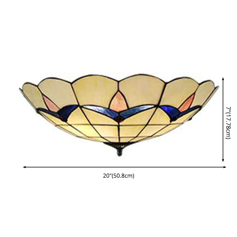 Baroque Multicolored Flush Mount Lamp Bowl Shape Glass Ceiling Mount Light Fixture