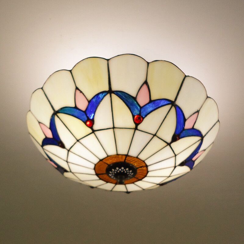 Baroque Multicolored Flush Mount Lamp Bowl Shape Glass Ceiling Mount Light Fixture