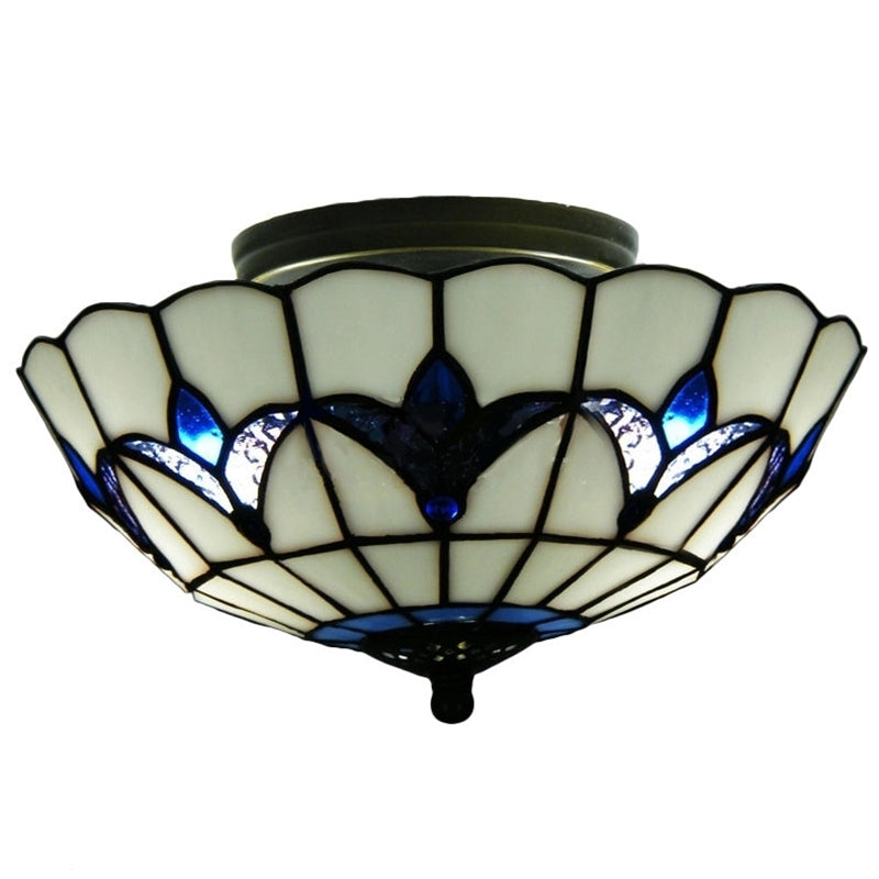 Baroque Multicolored Flush Mount Lamp Bowl Shape Glass Ceiling Mount Light Fixture