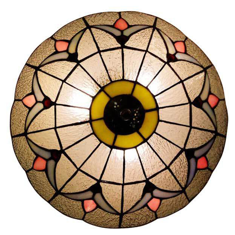 Baroque Multicolored Flush Mount Lamp Bowl Shape Glass Ceiling Mount Light Fixture