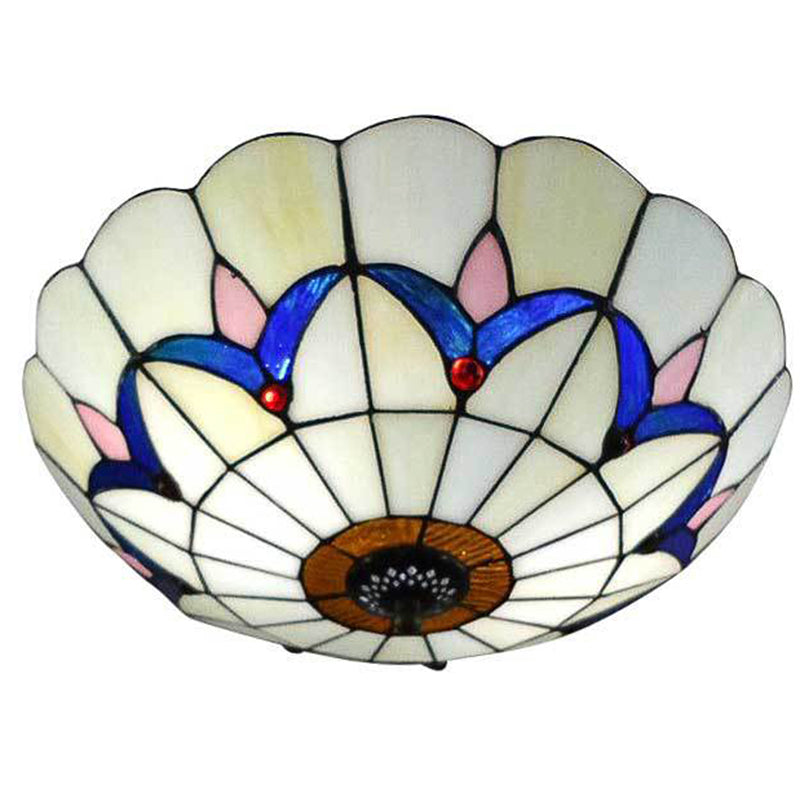 Baroque Multicolored Flush Mount Lamp Bowl Shape Glass Ceiling Mount Light Fixture