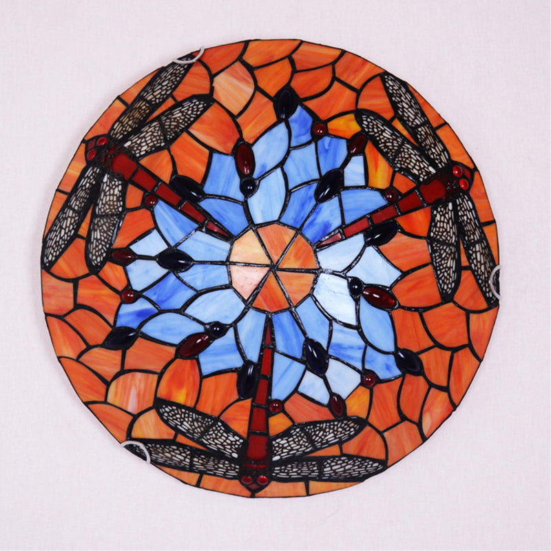 Multicolored Bowl-Shaped Flush Ceiling Light Fixture Tiffany-Style Flush Mount Ceiling Lamp
