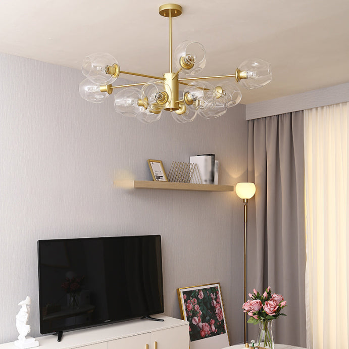 Starburst Chandelier Light Fixture Modern-Style Glass Living Room Ceiling Chandelier in Gold
