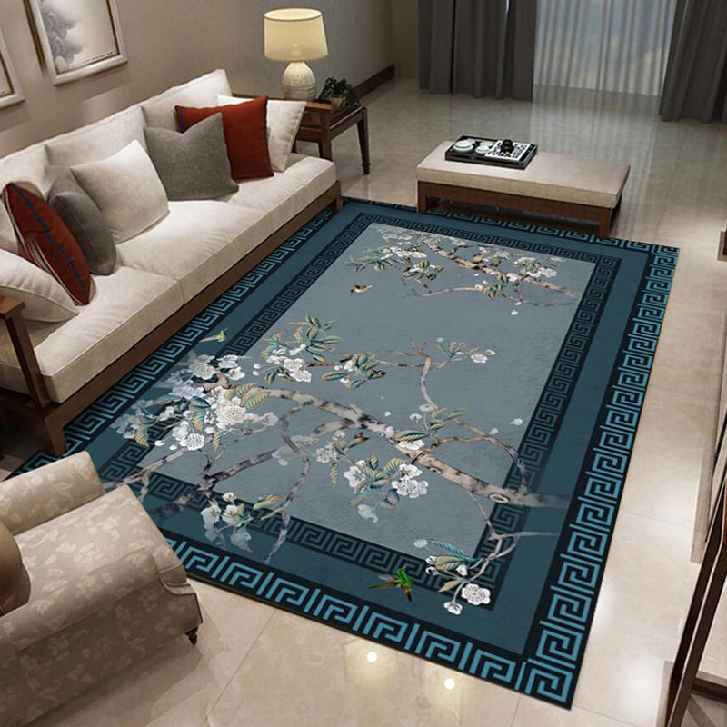 Elegant Multicolor Nostalgia Carpet Polyester Branch Print Indoor Rug Stain Resistant Rug for Home Decor