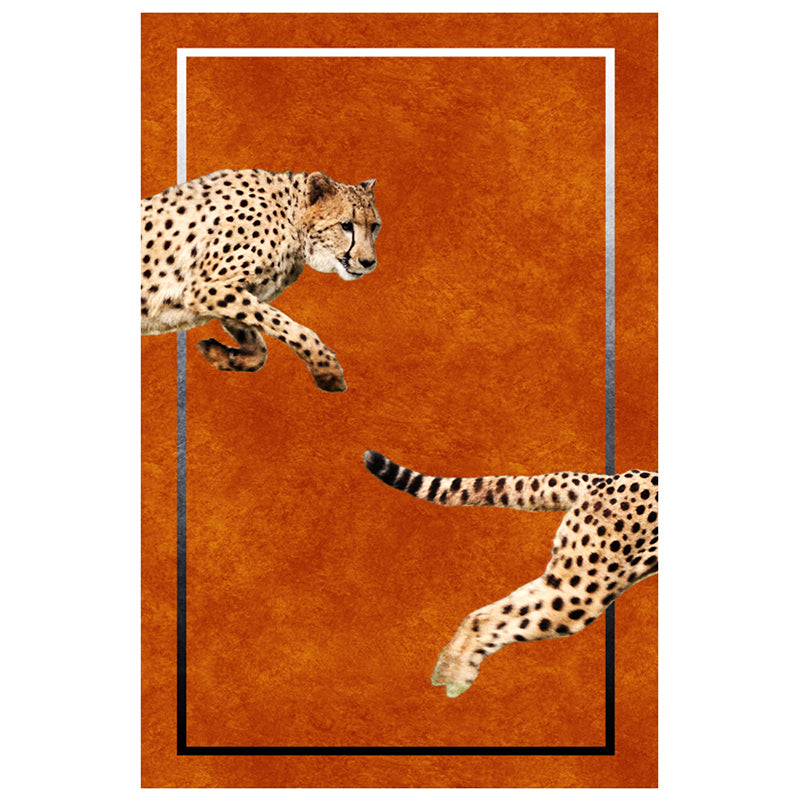 Orange Tone Modern Indoor Rug Polyester Vintage Leopard Print Carpet Easy Care Rug for Home Decoration