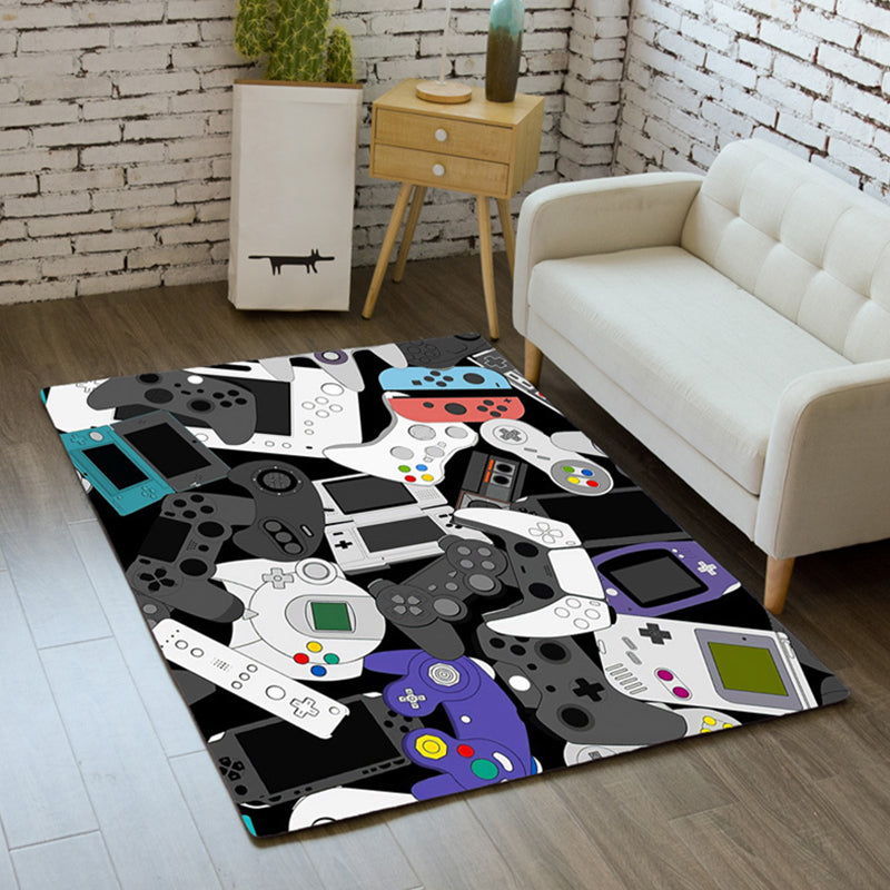 Black Tone Modern Area Carpet Polyester 3D Game Machine Print Indoor Rug Easy Care Carpet for Living Room