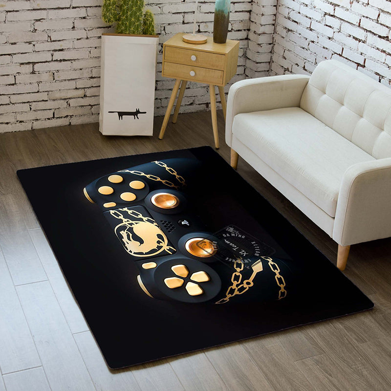 Black Tone Modern Area Carpet Polyester 3D Game Machine Print Indoor Rug Easy Care Carpet for Living Room