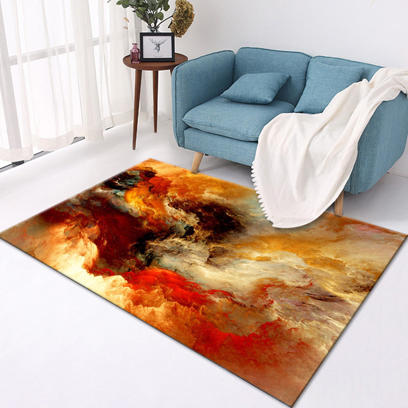 Color Mixed Creative Area Carpet Polyester Smoky Cloud Print Indoor Rug Anti-Slip Backing Carpet for Living Room
