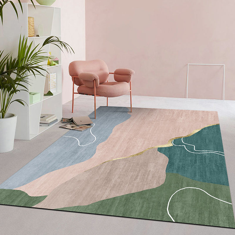 Apricot Tone Modern Indoor Rug Polyester Irregular Color Block Print Carpet Easy Care Rug for Home Decoration