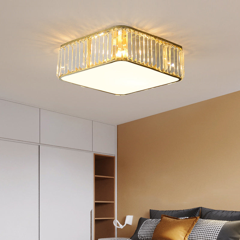 Plafonnier LED carré en cristal, plafonnier en fer forgé de Style concis et moderne pour le salon
