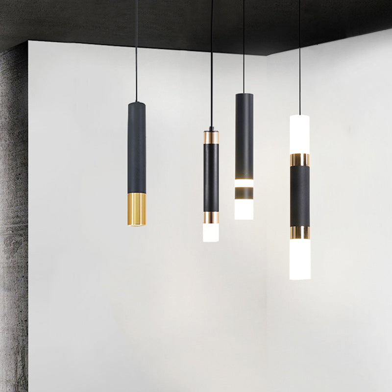 Nordischer zylindrischer Anhänger Beleuchtung Metall Küchenbar LED Downlight in Schwarz