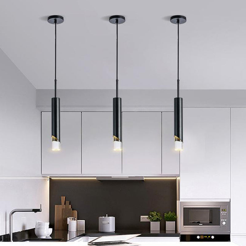 Nordischer zylindrischer Anhänger Beleuchtung Metall Küchenbar LED Downlight in Schwarz