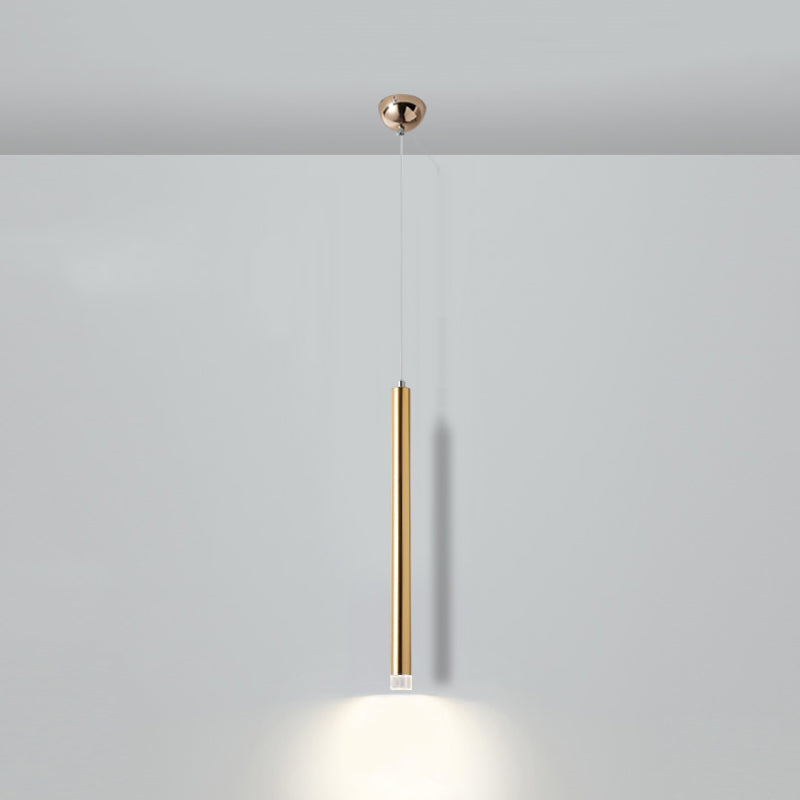 Minimalismo Cilíndrico LED Luz colgante Estilo moderno Alimento de tira larga con pantalla de lámpara de cristal