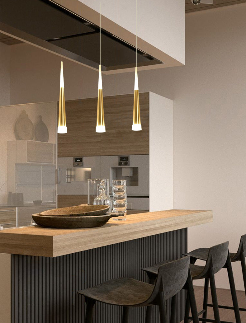 Lámpara colgante de led cónico dorado de aluminio + acrílico simplicidad moderna luz colgante para dormitorio