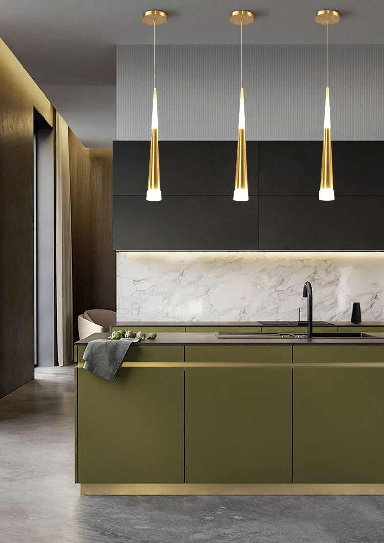 Lámpara colgante de led cónico dorado de aluminio + acrílico simplicidad moderna luz colgante para dormitorio