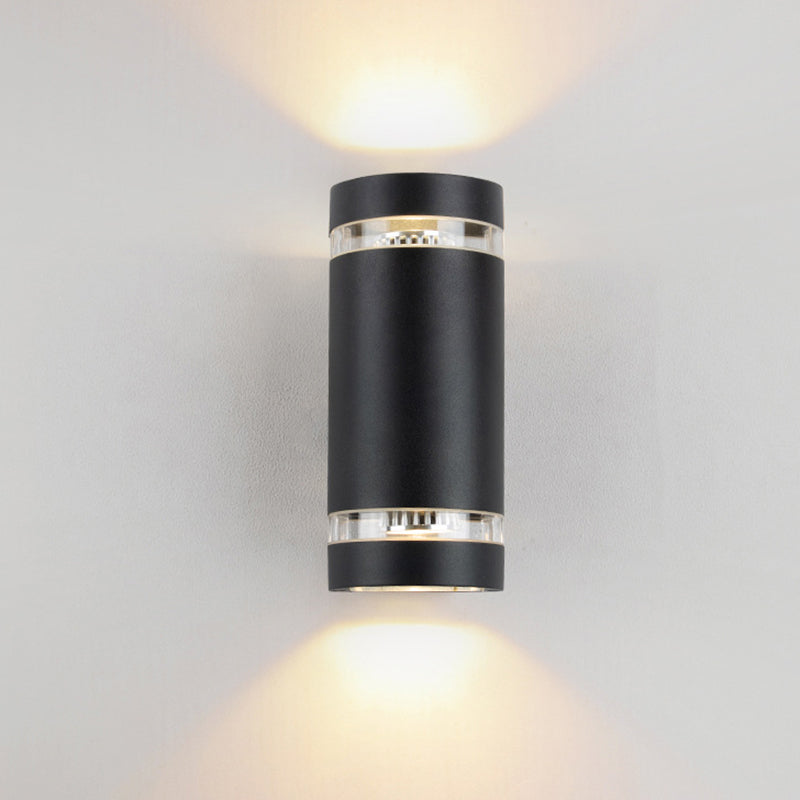 2-Lights Up & Down Lighting Cylindrical Wall Sconce 9" H Garden Corridor Lighting Fixture in Black