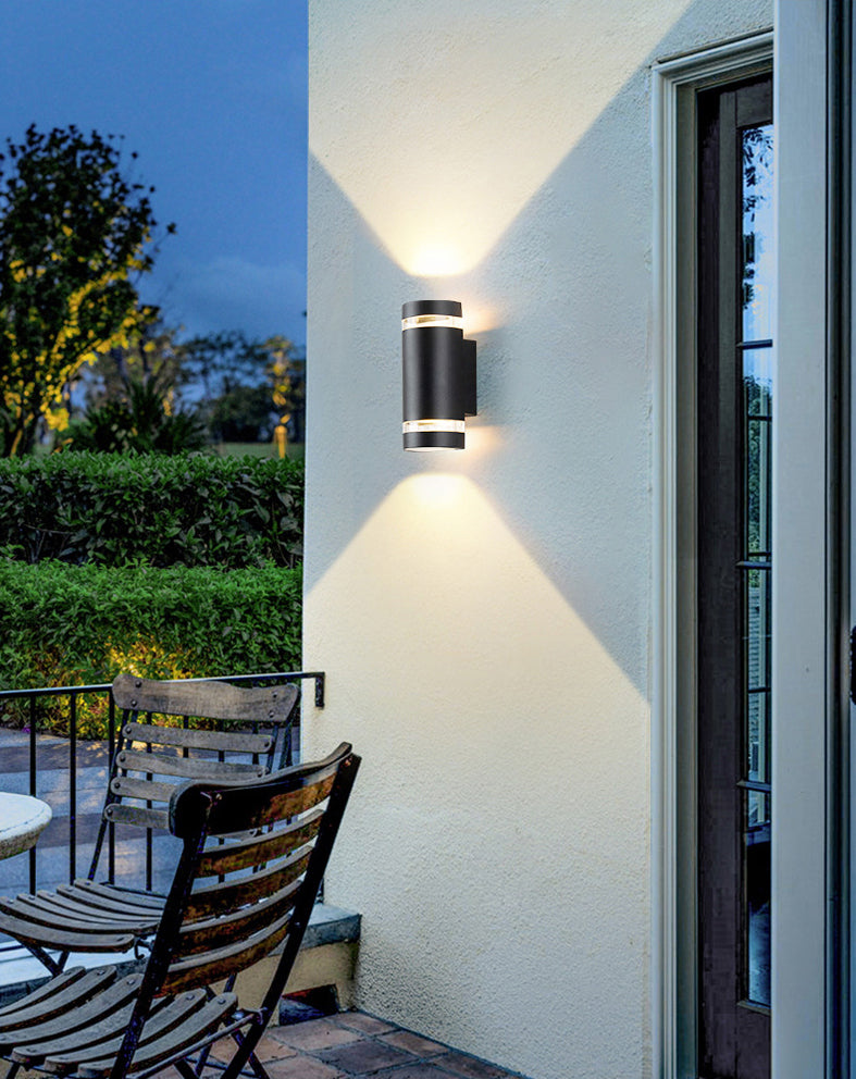 2-Lights Up & Down Lighting Cylindrical Wall Sconce 9" H Garden Corridor Lighting Fixture in Black
