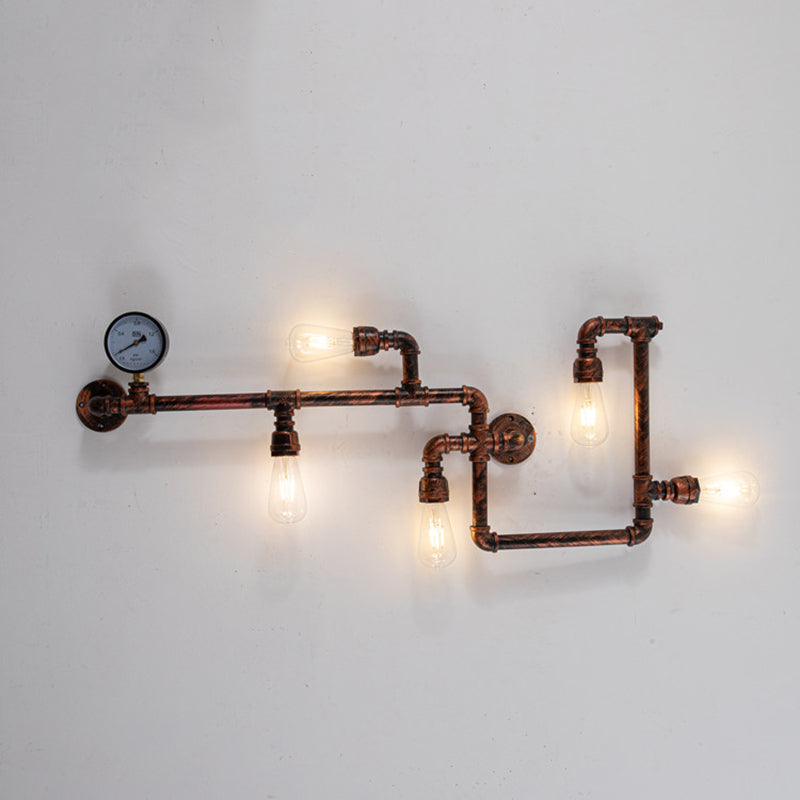 Industrial Retro Water Pipe Wall Mounted Light Fixture Metal Sconce Lights