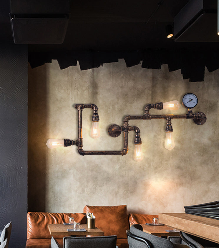 Industrial Retro Water Pipe Wall Mounted Light Fixture Metal Sconce Lights