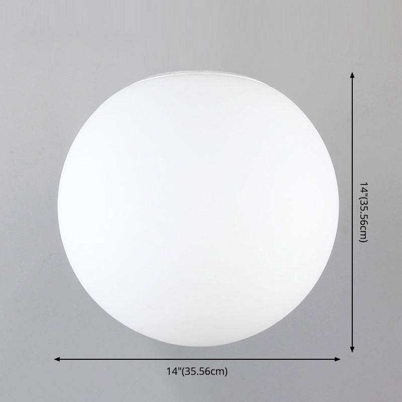 White Contemporary Glass Flush Mount 1-Light Spherical Flush Ceiling Light for Bedroom