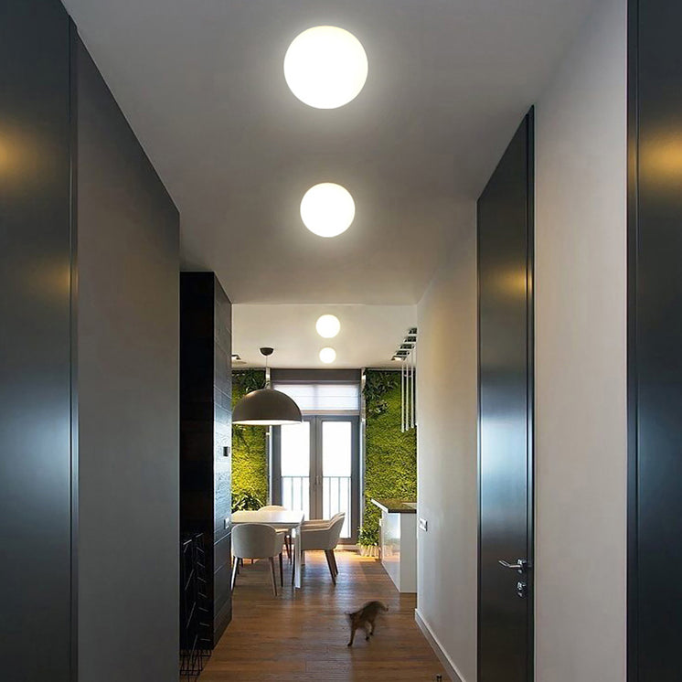 White Contemporary Glass Flush Mount 1-Light Spherical Flush Ceiling Light for Bedroom