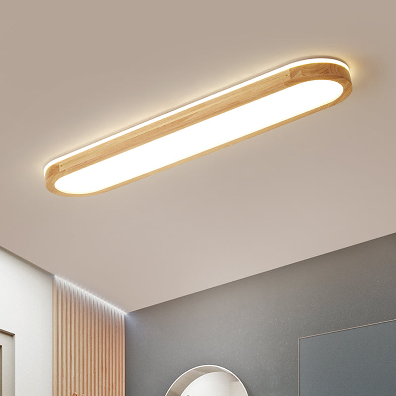 Wood Minimalism 1-Light Flush Mount Lamp Linear Flush Ceiling Light for Bedroom