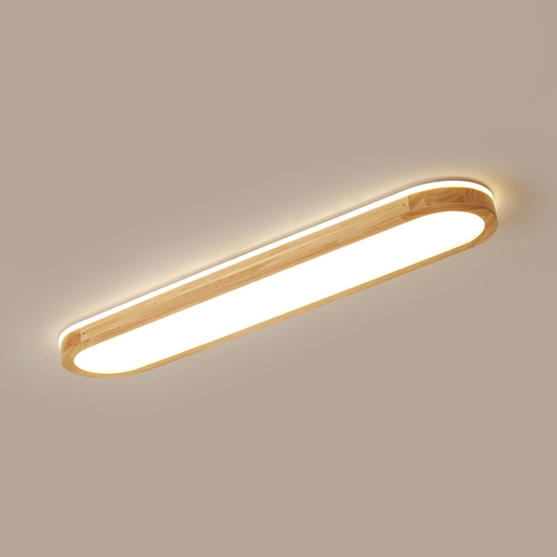 Wood Minimalism 1-Light Flush Mount Lamp Linear Flush Ceiling Light for Bedroom