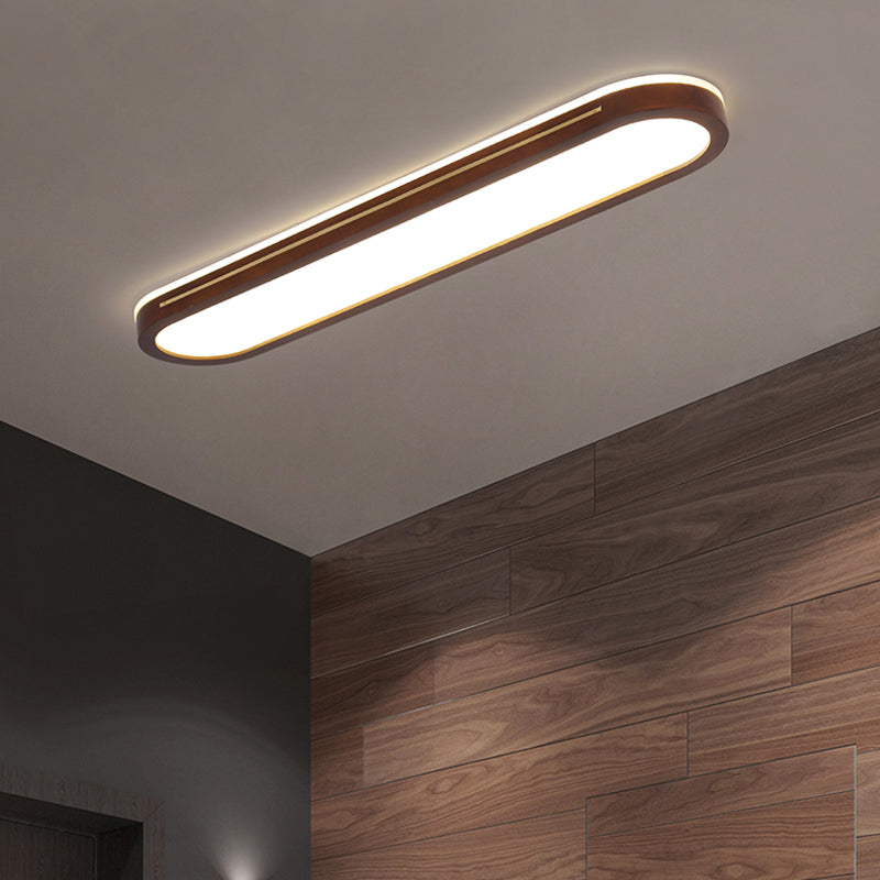 Wood Minimalism 1-Light Flush Mount Lamp Linear Flush Ceiling Light for Bedroom