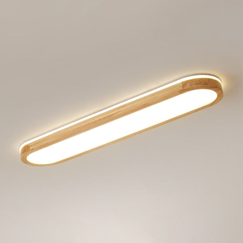 Wood Minimalism 1-Light Flush Mount Lamp Linear Flush Ceiling Light for Bedroom