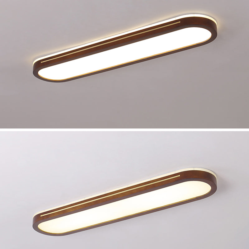 Wood Minimalism 1-Light Flush Mount Lamp Linear Flush Ceiling Light for Bedroom
