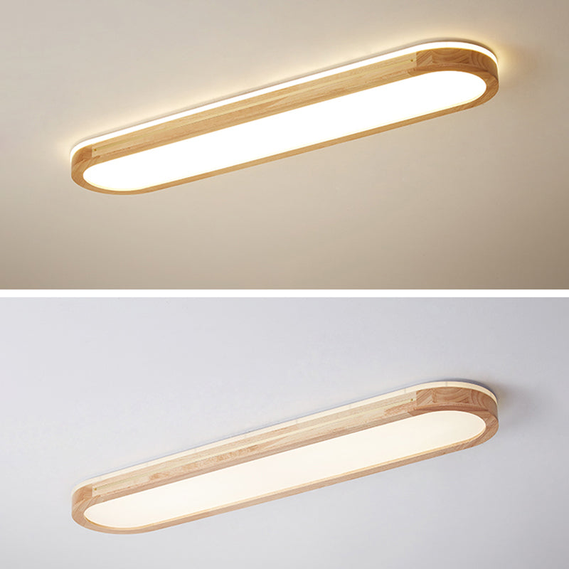 Wood Minimalism 1-Light Flush Mount Lamp Linear Flush Ceiling Light for Bedroom