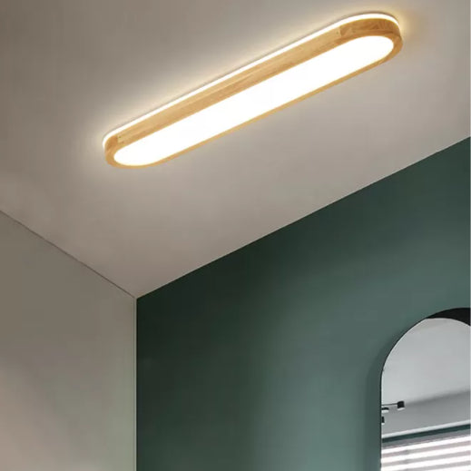 Wood Minimalism 1-Light Flush Mount Lamp Linear Flush Ceiling Light for Bedroom