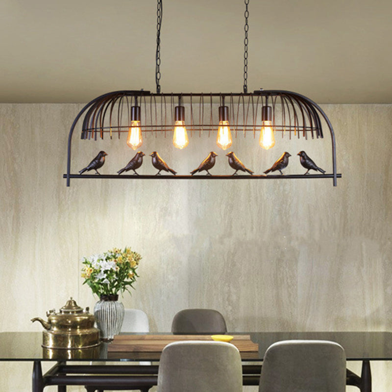 Luce a sospensione dell'isola a 4 luci in stile industriale in ferro battuto a sospensione per luogo commerciale