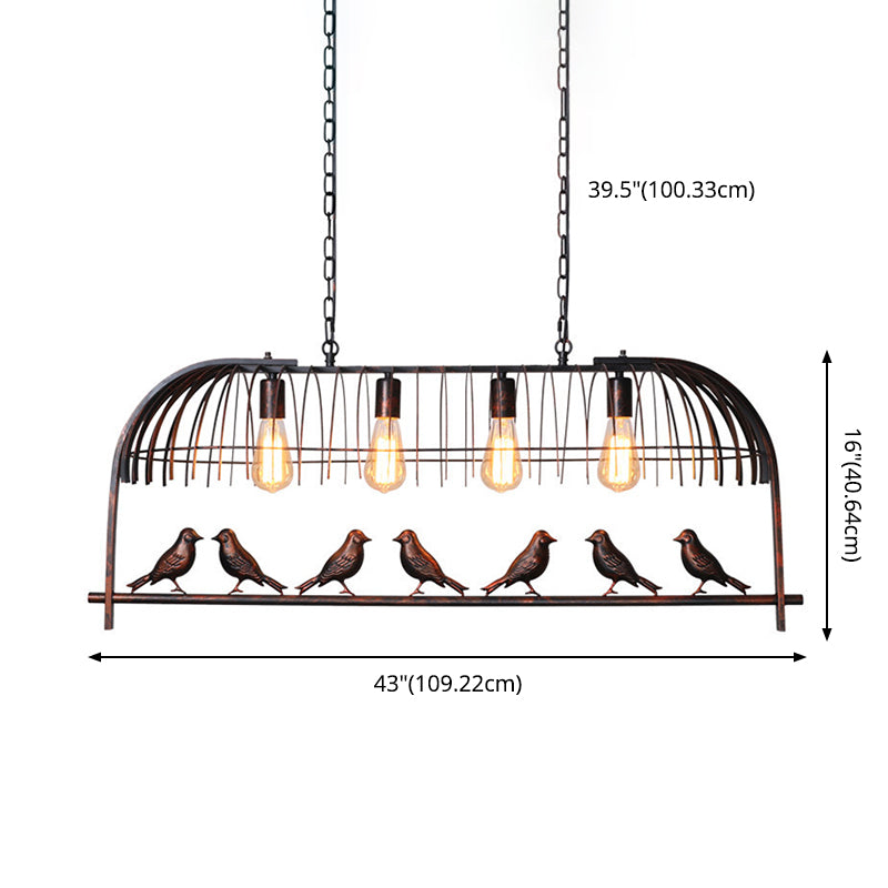 Luce a sospensione dell'isola a 4 luci in stile industriale in ferro battuto a sospensione per luogo commerciale