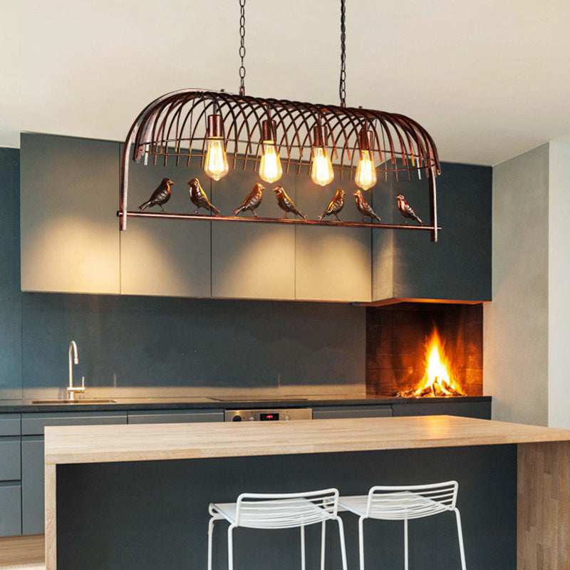 Luce a sospensione dell'isola a 4 luci in stile industriale in ferro battuto a sospensione per luogo commerciale