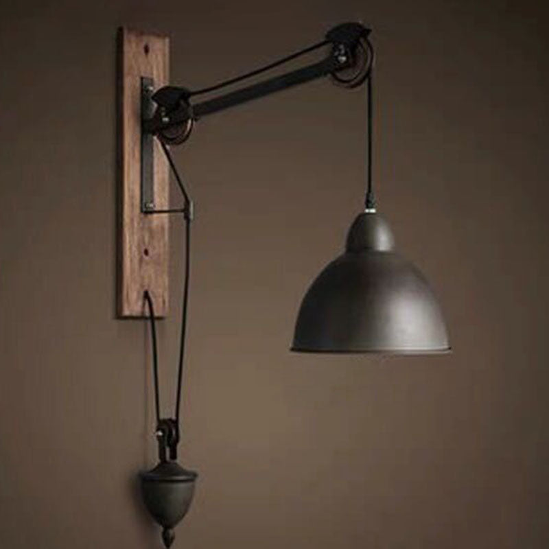 Industrial Style Bowl Shade Lesen Wandlampe 1-Licht Metall Wandleuchte mit Riemenscheibe in Schwarz