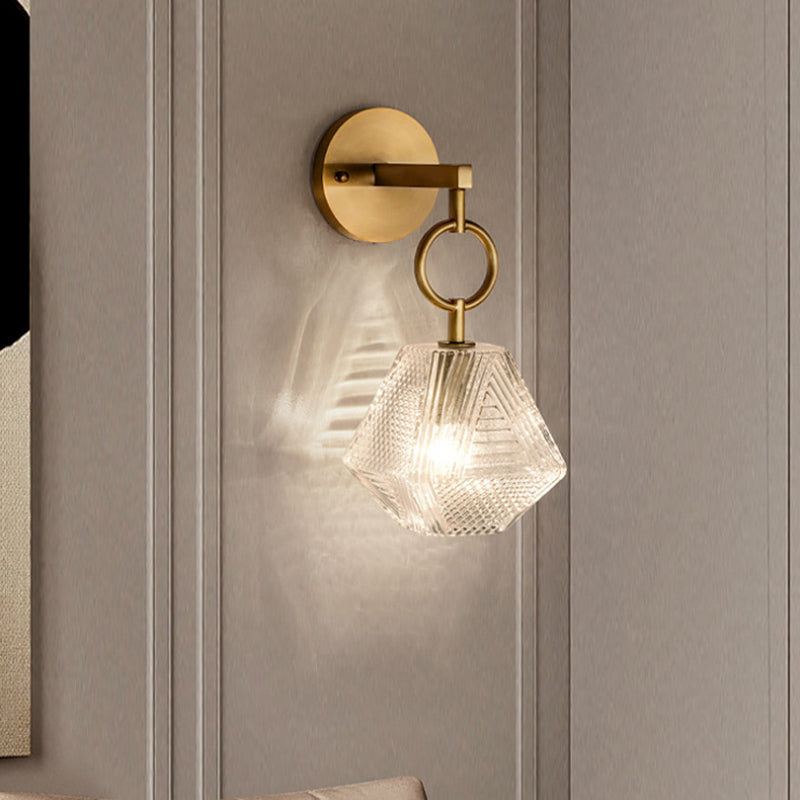 Messing Hexagon Wandleuchte in moderner Luxusstil Kupferwandlampe mit reinem Glasschatten