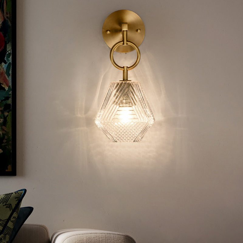 Brass Hexagon Wall Sconce in Modern Luxury Style Copper Wall Lamp with Pure Glass Shade