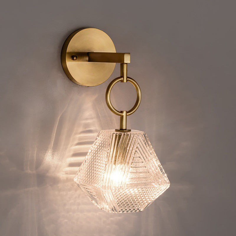 Brass Hexagon Wall Sconce in Modern Luxury Style Copper Wall Lamp with Pure Glass Shade